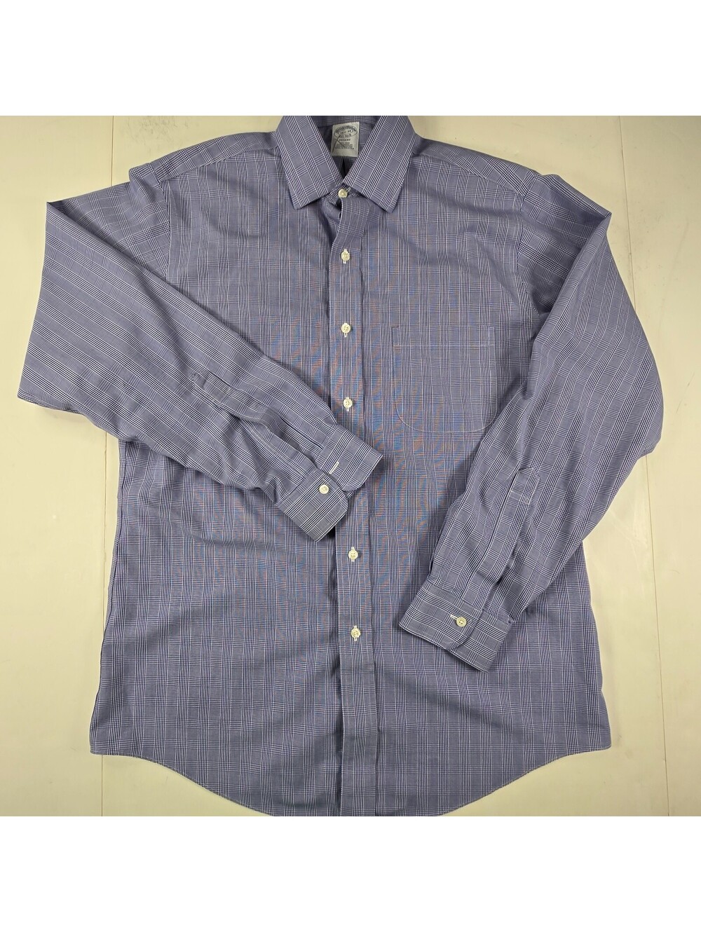 Brooks Brothers Dress Shirt Mens 15.5/34 Regent Non Iron Blue Cotton Glen Plaid